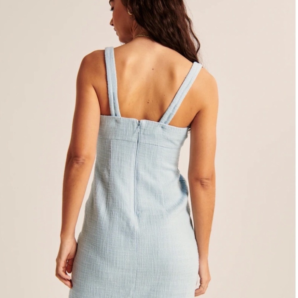 Abercrombie & Fitch Light Blue Tweed Mini Dress Sleeveless Scoop Neck XLT Tall - Picture 3 of 10